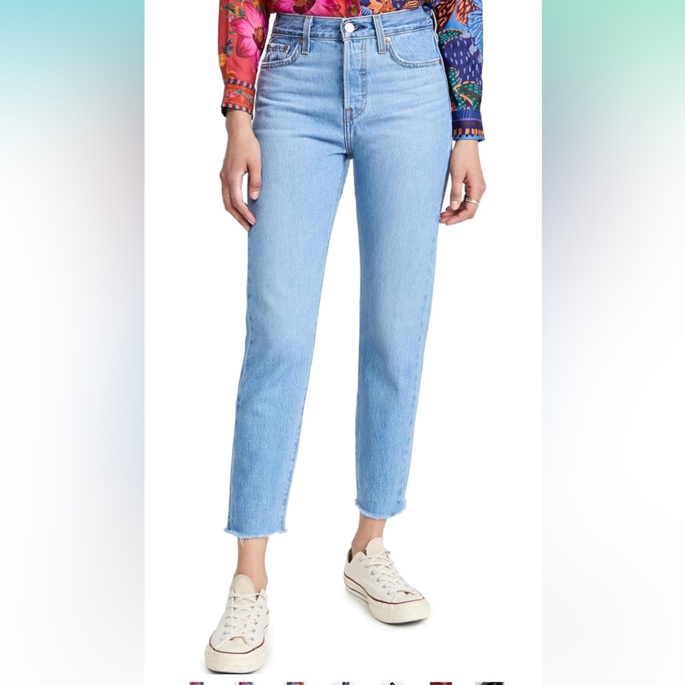Levi’s high rise, button-fly, raw-hem, cropped jeans